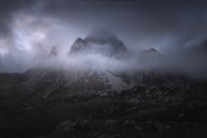 Late afternoon mood before a whiteout in a Dolomites Mountain plateau