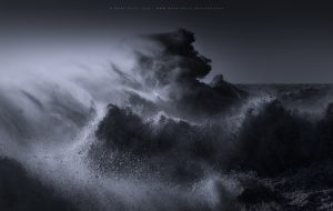 An explosion of waves in the ocean during a storm in Southern Englamnd