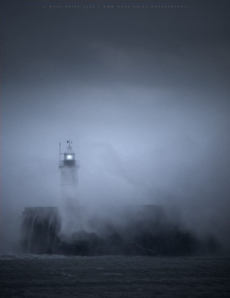 The harbour lighthouse at Newhaven in incredible weather conditions