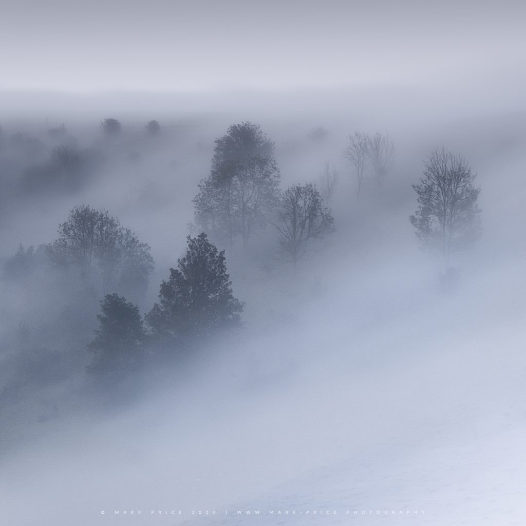 Amazing rolling fog spills over the South Downs, Sussex