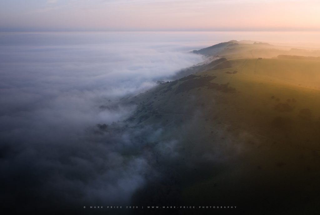 Astonishing fog cover and light over Ditchling Beacon, Sussex