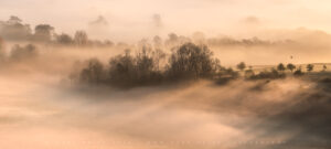 The landscape emerging from a morning inversion over the South Downs..
