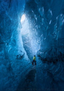Deep inside a fascinating ice slot canyon on the Vatnajokull glacier, Iceland