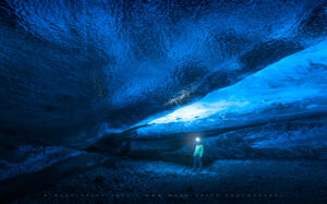 A 'blue room' cave underneath Vatnajokull, Iceland