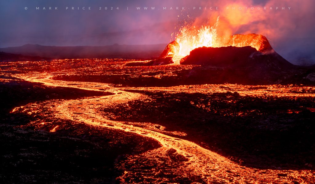 The 2023 Littli Hrutir eruption on Iceland - the wild flow of lava from the crater creating new earth..