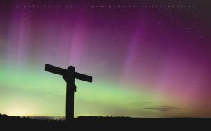 An auroral storm seen from the South Downs in Sussex, May 2024